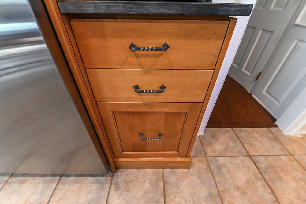 "The Whitford" Transitional Wooden Kitchen with Granite Countertops & Island