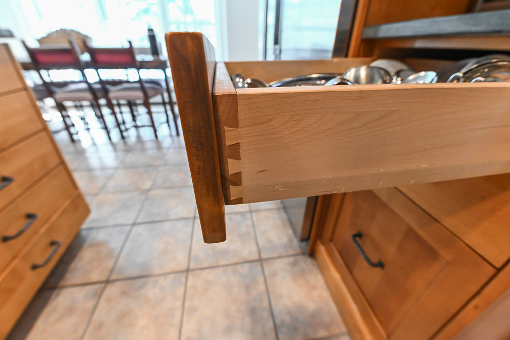 "The Whitford" Transitional Wooden Kitchen with Granite Countertops & Island