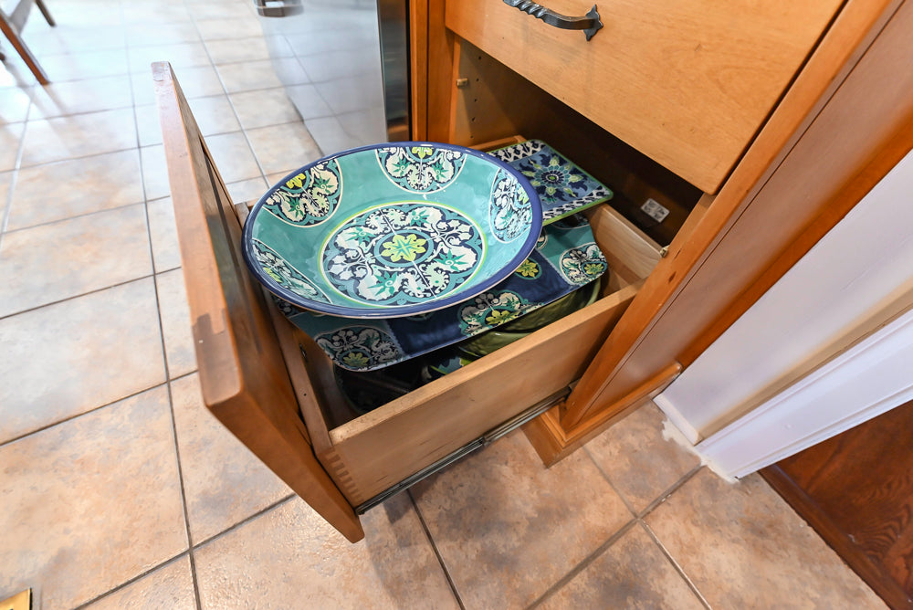 "The Whitford" Transitional Wooden Kitchen with Granite Countertops & Island