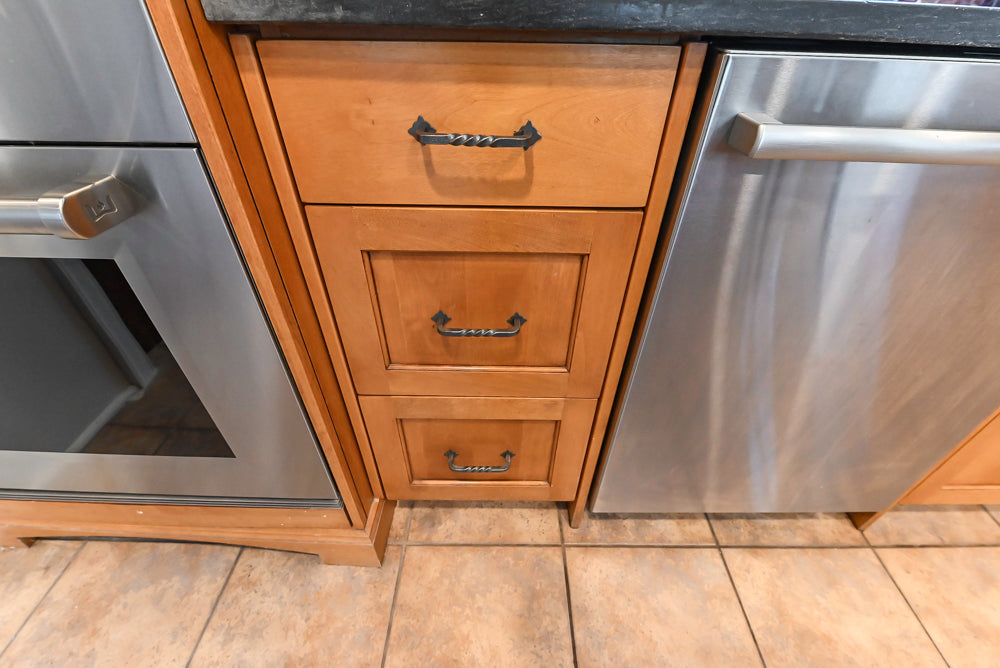 "The Whitford" Transitional Wooden Kitchen with Granite Countertops & Island