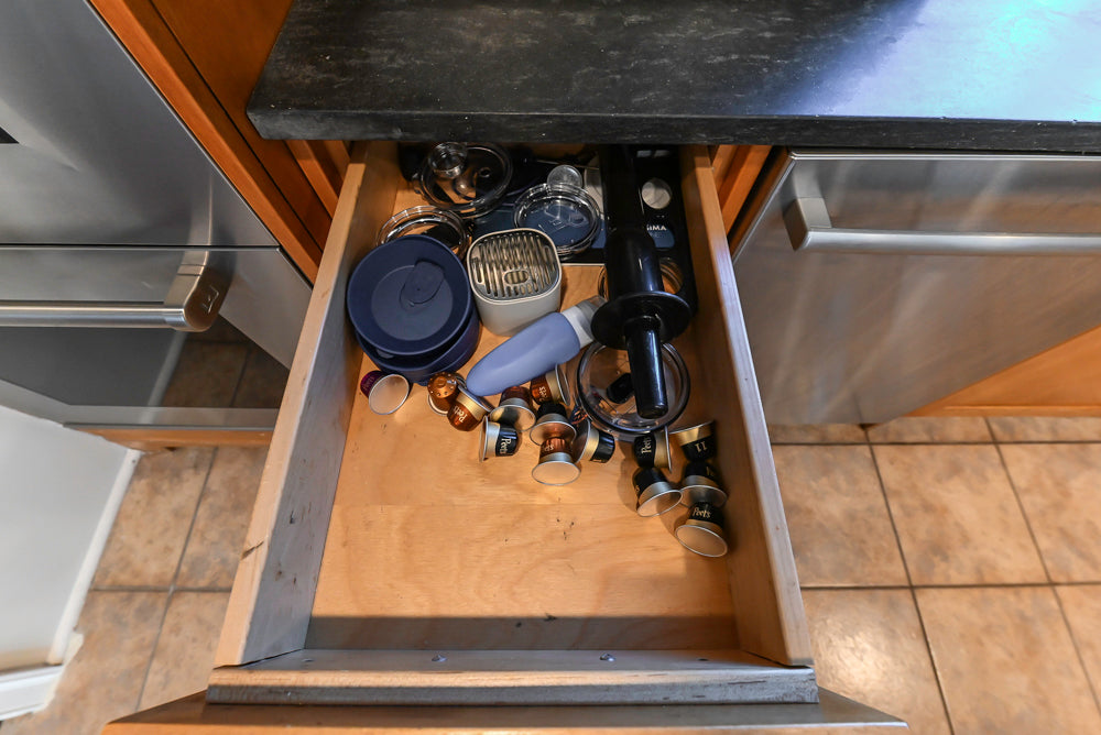 "The Whitford" Transitional Wooden Kitchen with Granite Countertops & Island