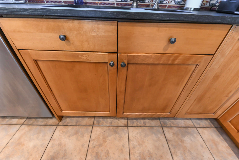 "The Whitford" Transitional Wooden Kitchen with Granite Countertops & Island