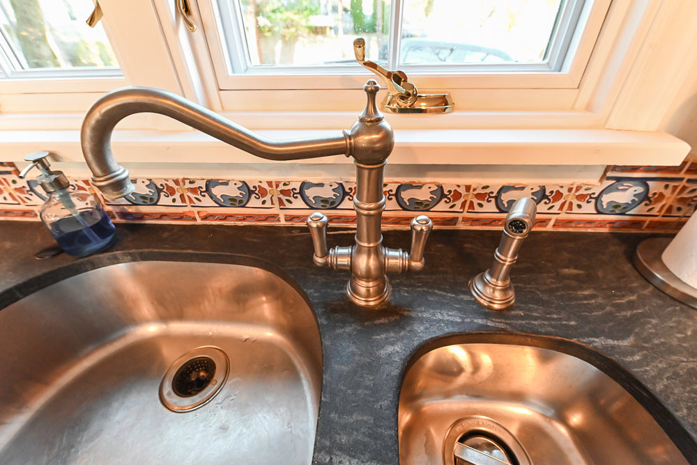 "The Whitford" Transitional Wooden Kitchen with Granite Countertops & Island
