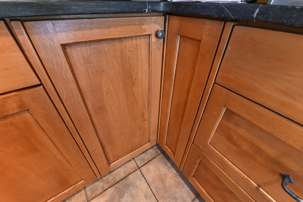 "The Whitford" Transitional Wooden Kitchen with Granite Countertops & Island