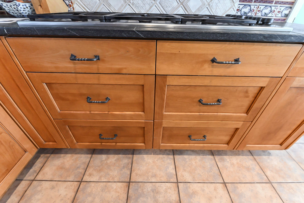 "The Whitford" Transitional Wooden Kitchen with Granite Countertops & Island