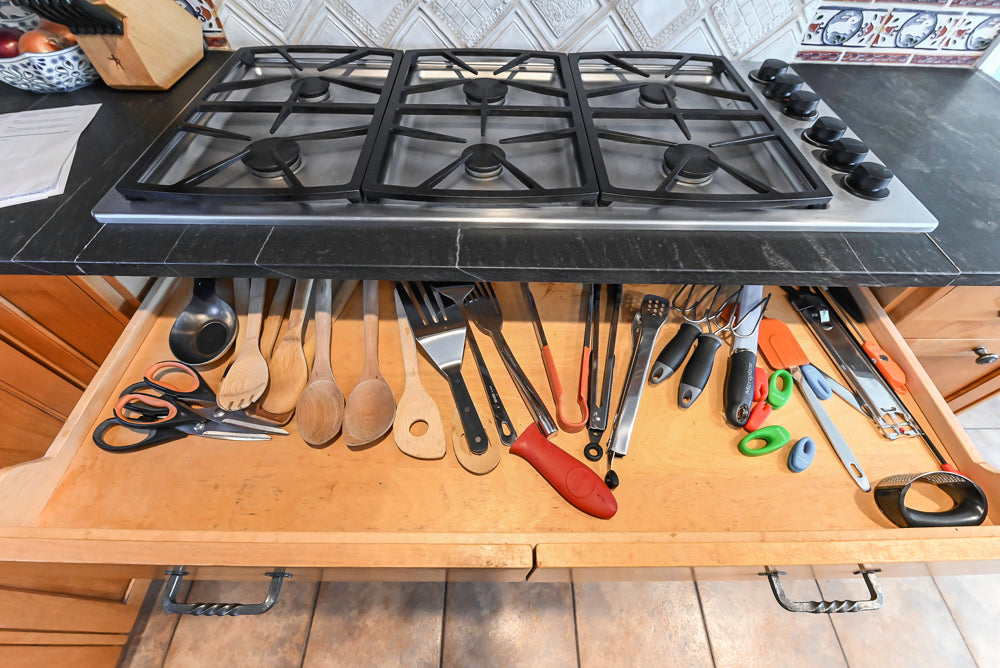 "The Whitford" Transitional Wooden Kitchen with Granite Countertops & Island