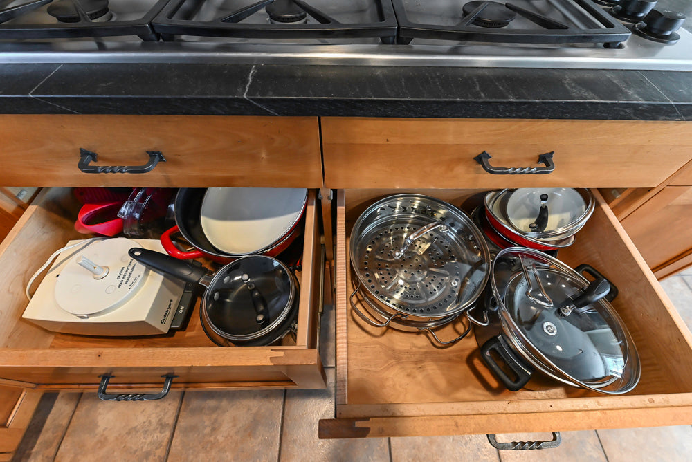 "The Whitford" Transitional Wooden Kitchen with Granite Countertops & Island