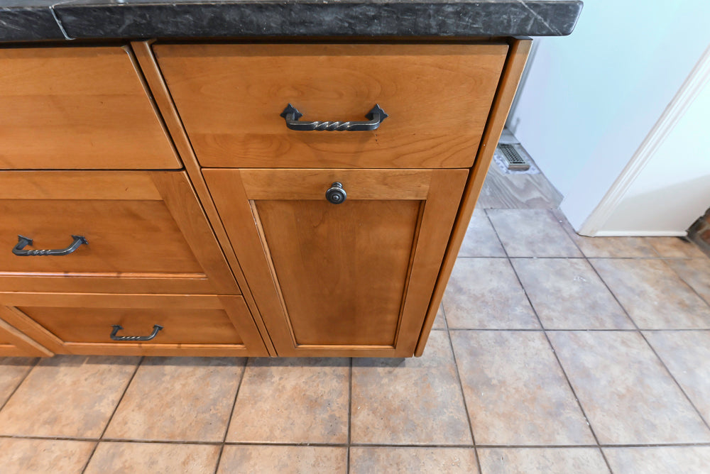 "The Whitford" Transitional Wooden Kitchen with Granite Countertops & Island