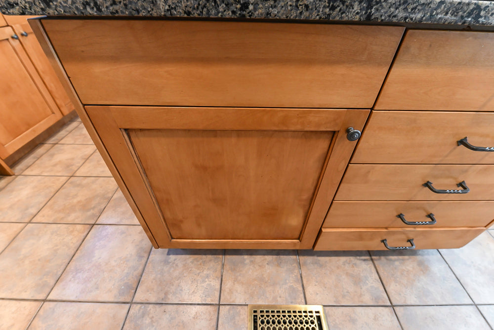 "The Whitford" Transitional Wooden Kitchen with Granite Countertops & Island