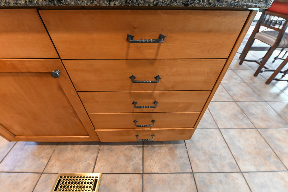 "The Whitford" Transitional Wooden Kitchen with Granite Countertops & Island