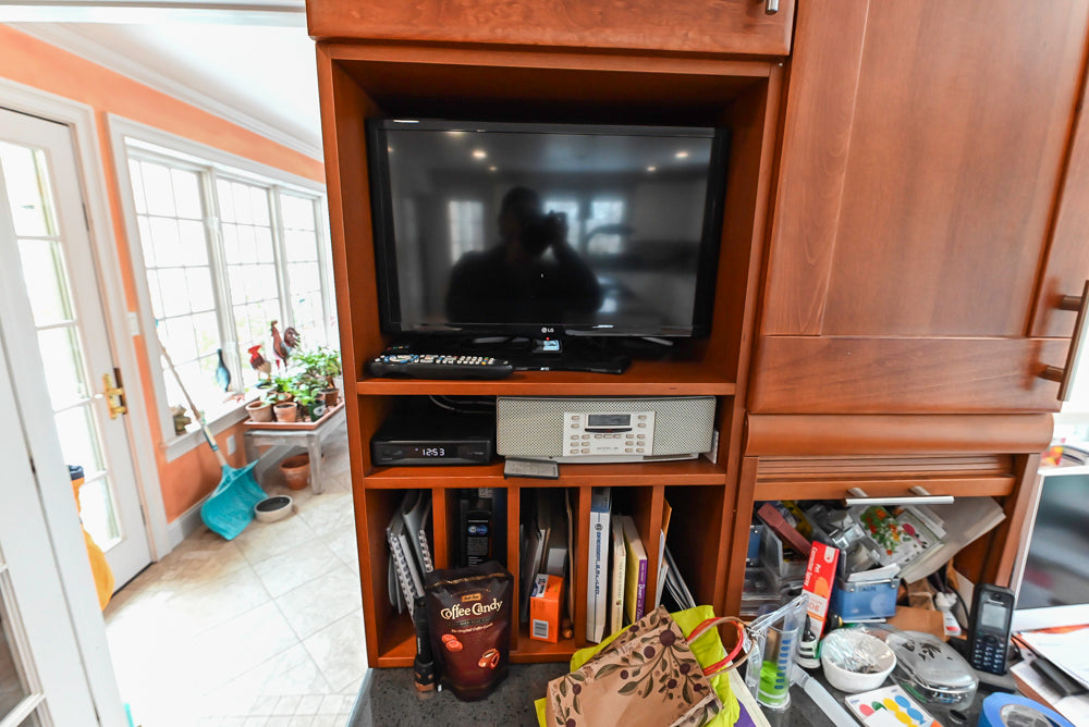 Transitional Wooden Desk Area with Storage Cabinet and Bench Area