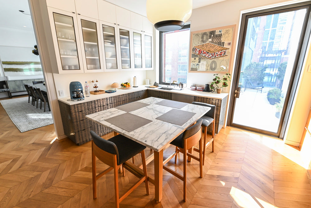 "The Maison Moderne" Kitchen with La Cornue CornuFé 110 Range and Marble Top Table