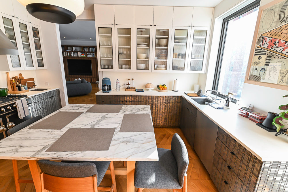"The Maison Moderne" Kitchen with La Cornue CornuFé 110 Range and Marble Top Table