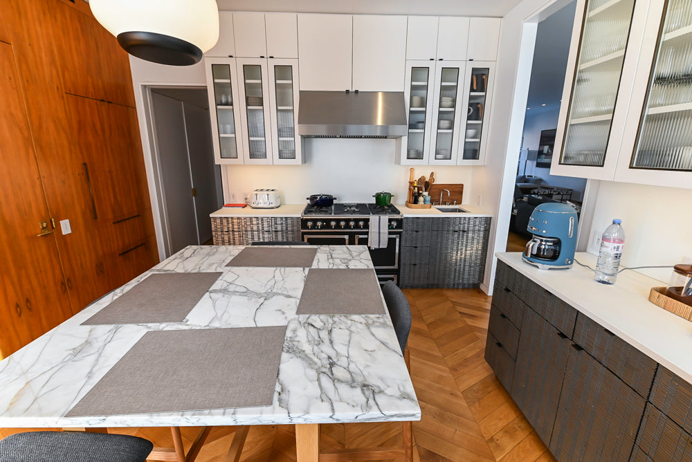 "The Maison Moderne" Kitchen with La Cornue CornuFé 110 Range and Marble Top Table