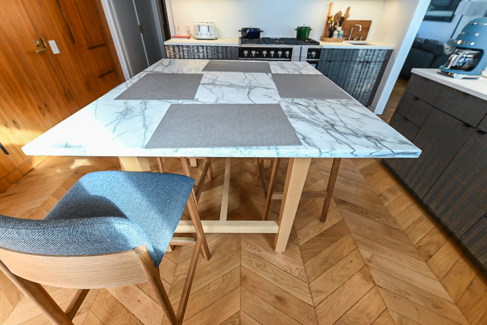 "The Maison Moderne" Kitchen with La Cornue CornuFŽ 110 Range and Marble Top Table