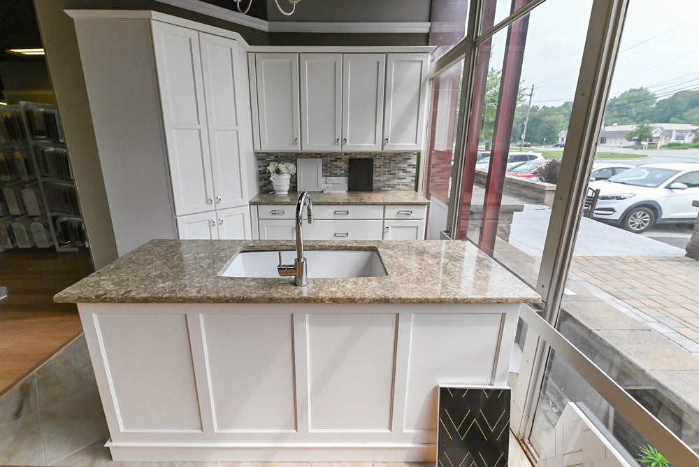 Mid Continent Traditional White Partial Kitchen with Island, Sink and Faucet
