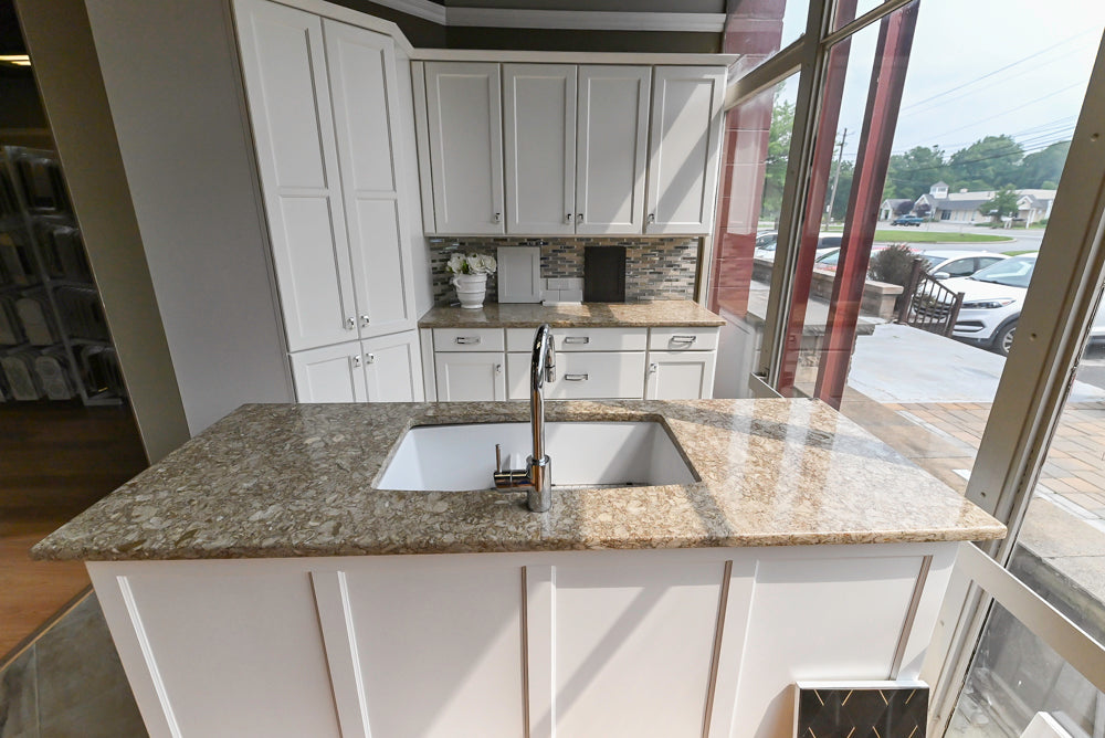 Mid Continent Traditional White Partial Kitchen with Island, Sink and Faucet