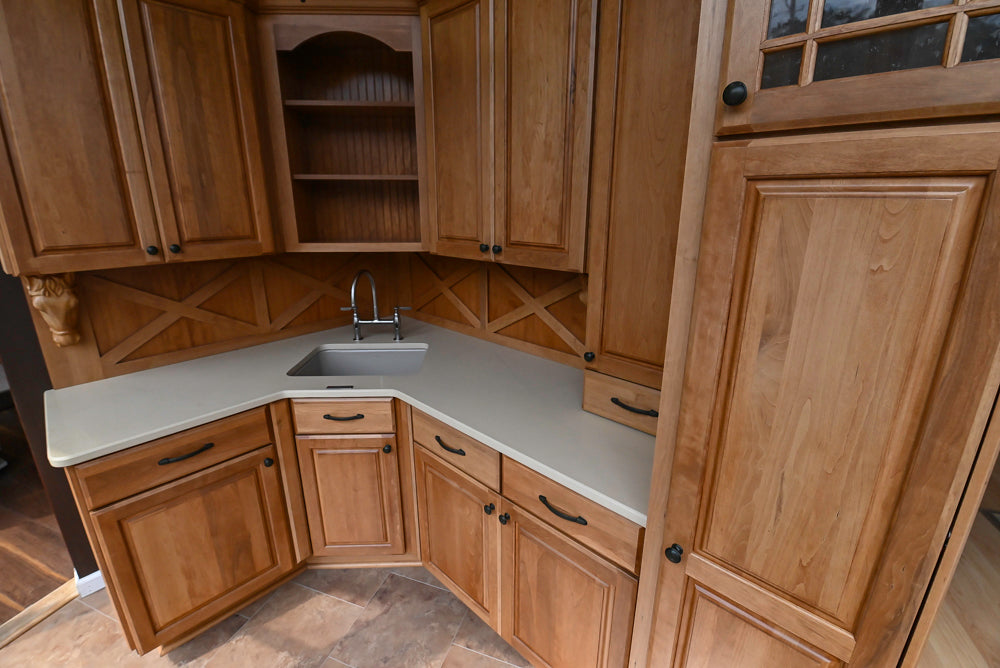 Decora Plaza Cherry Wheatfield Traditional Butler's Pantry with Kohler Sink & Faucet