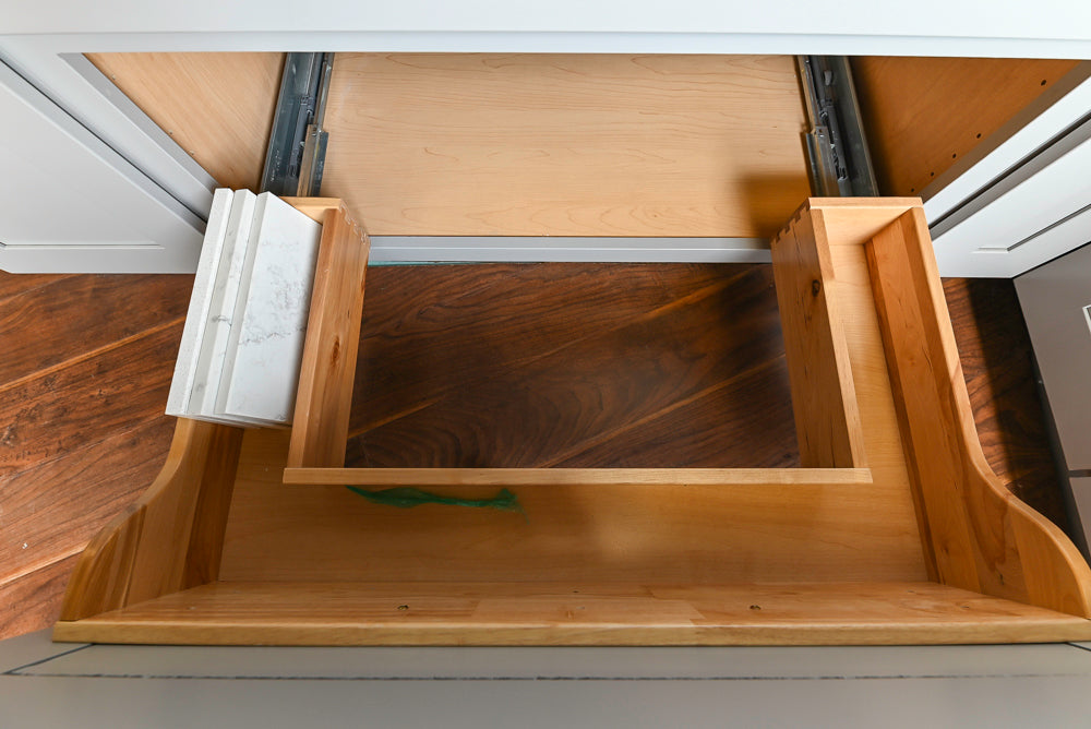 Merillat Transitional White Butler's Pantry with Black Soapstone Countertops and Sink & Faucet