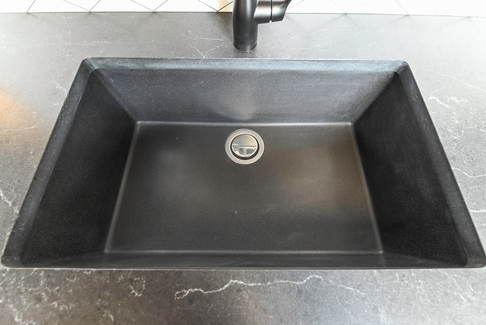 Merillat Transitional White Butler's Pantry with Black Soapstone Countertops and Sink & Faucet