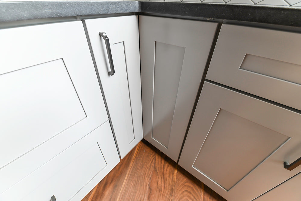 Merillat Transitional White Butler's Pantry with Black Soapstone Countertops and Sink & Faucet