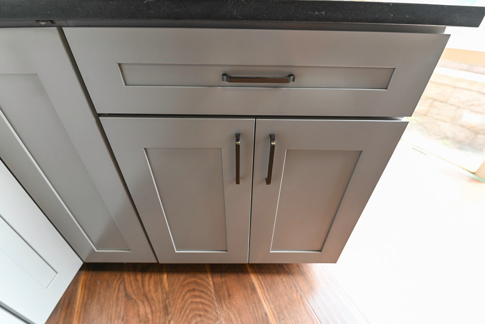 Merillat Transitional White Butler's Pantry with Black Soapstone Countertops and Sink & Faucet