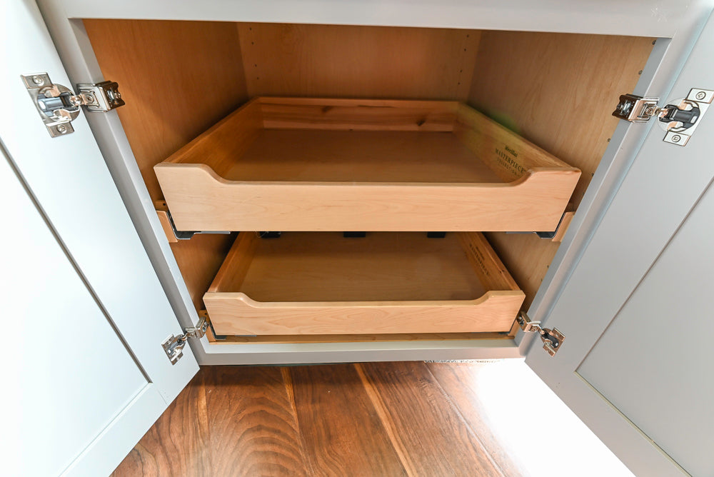 Merillat Transitional White Butler's Pantry with Black Soapstone Countertops and Sink & Faucet