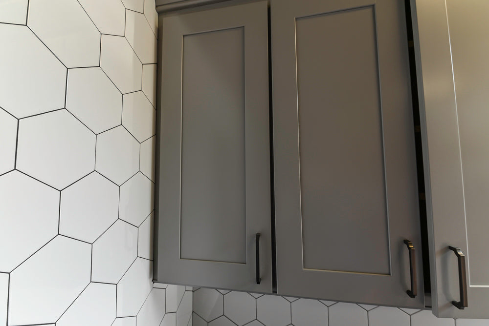Merillat Transitional White Butler's Pantry with Black Soapstone Countertops and Sink & Faucet