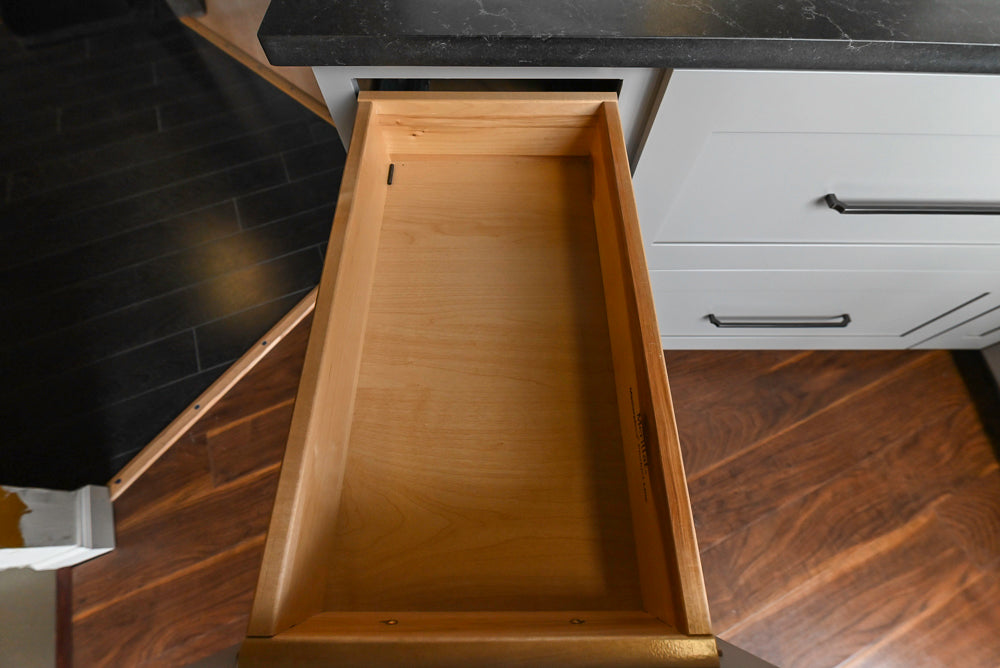 Merillat Transitional White Butler's Pantry with Black Soapstone Countertops and Sink & Faucet