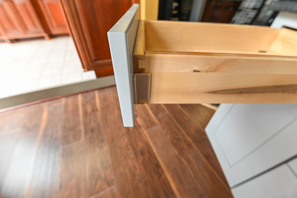 Merillat Transitional White Butler's Pantry with Black Soapstone Countertops and Sink & Faucet