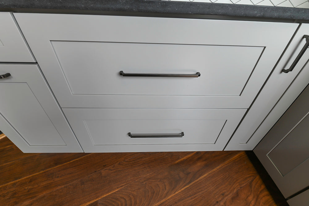 Merillat Transitional White Butler's Pantry with Black Soapstone Countertops and Sink & Faucet