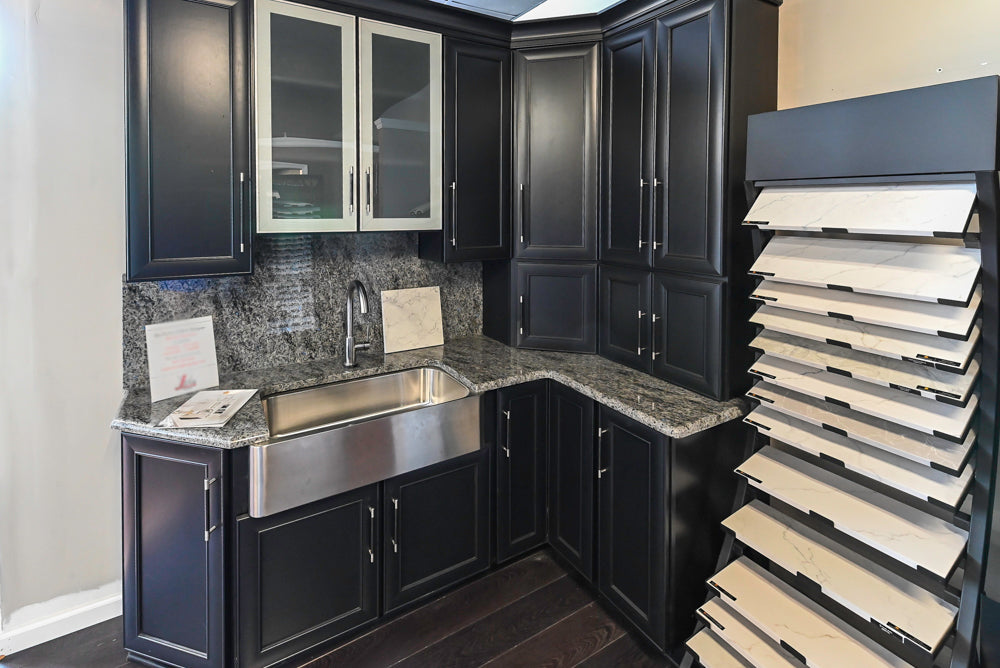 Mid Continent Sullivan Cherry Carbon Transitional Corner Pantry with Sink and Faucet