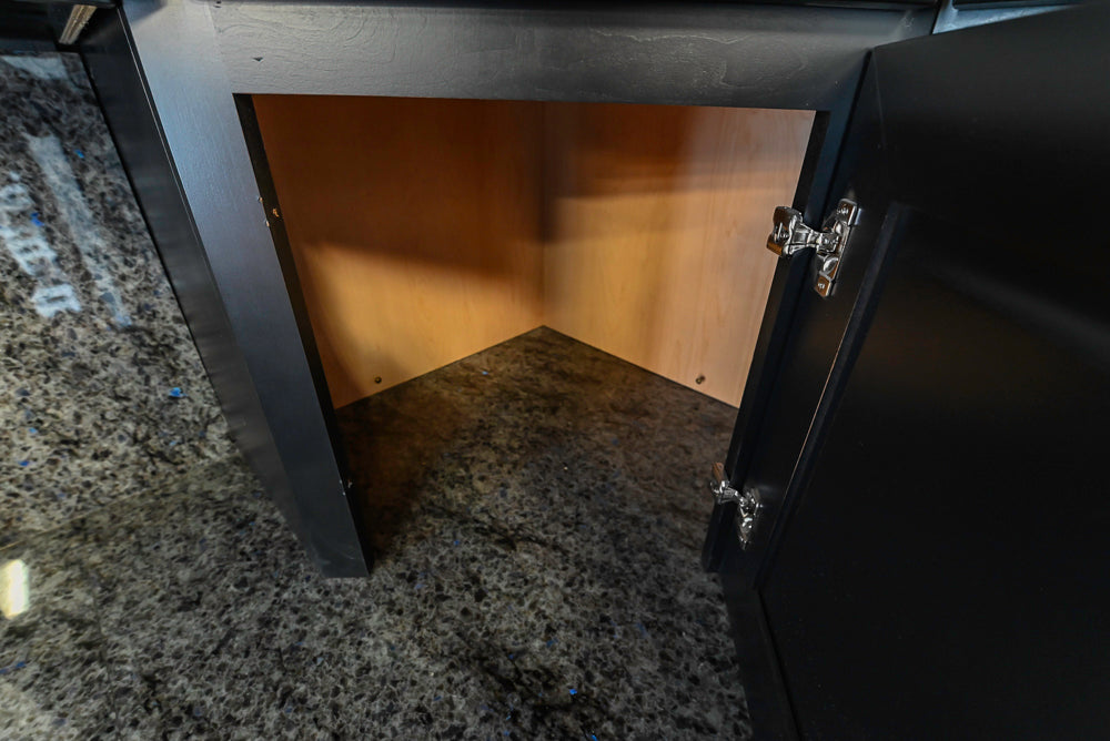 Mid Continent Sullivan Cherry Carbon Transitional Corner Pantry with Sink and Faucet