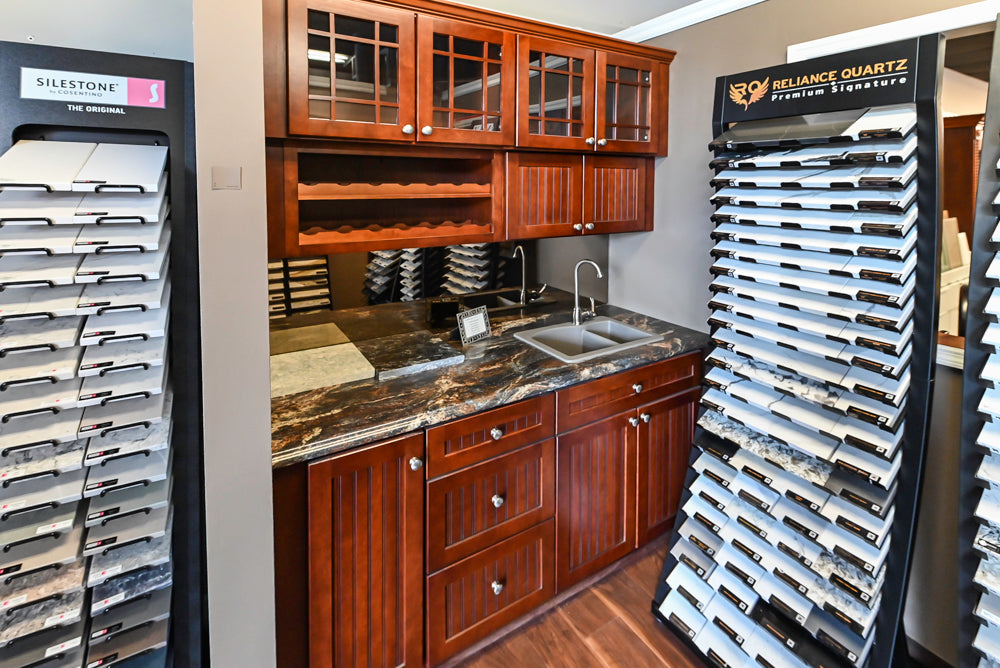 Merillat Traditional Wooden Butler's Pantry with Granite Countertops, Sink & Faucet