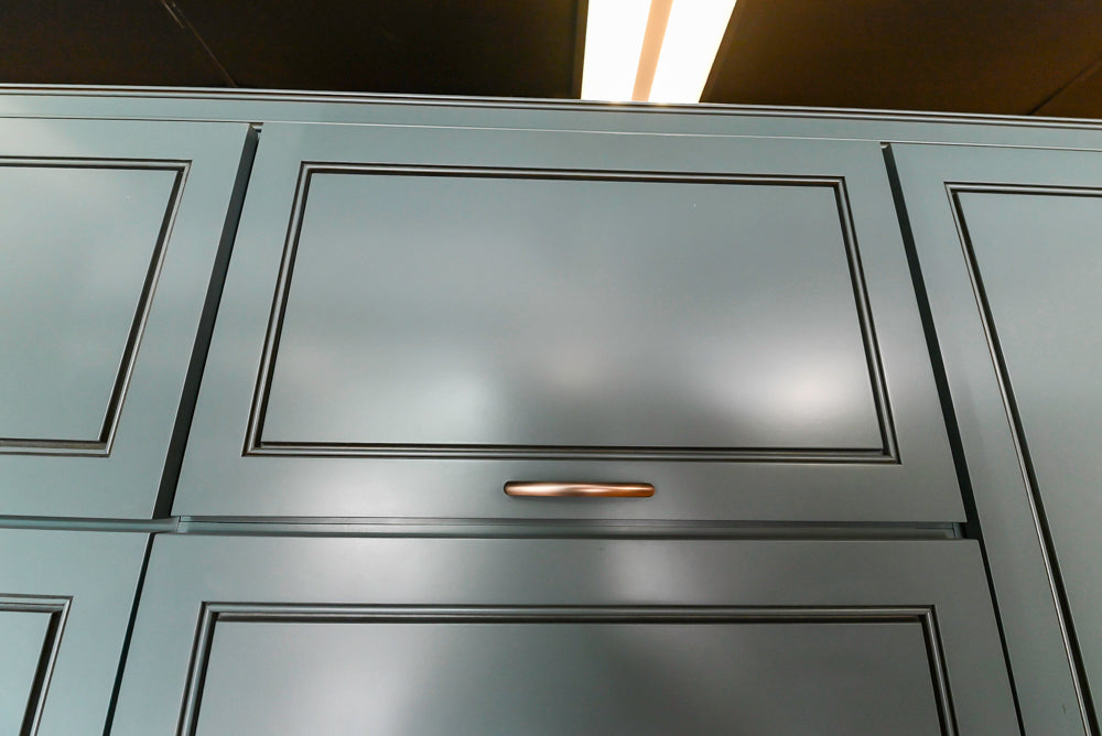 Custom Transitional Wooden Teal Side Pantry & Coffee Station