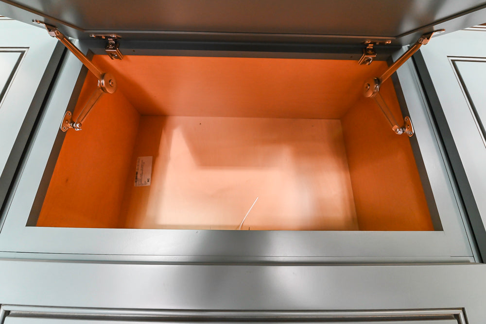 Custom Transitional Wooden Teal Side Pantry & Coffee Station