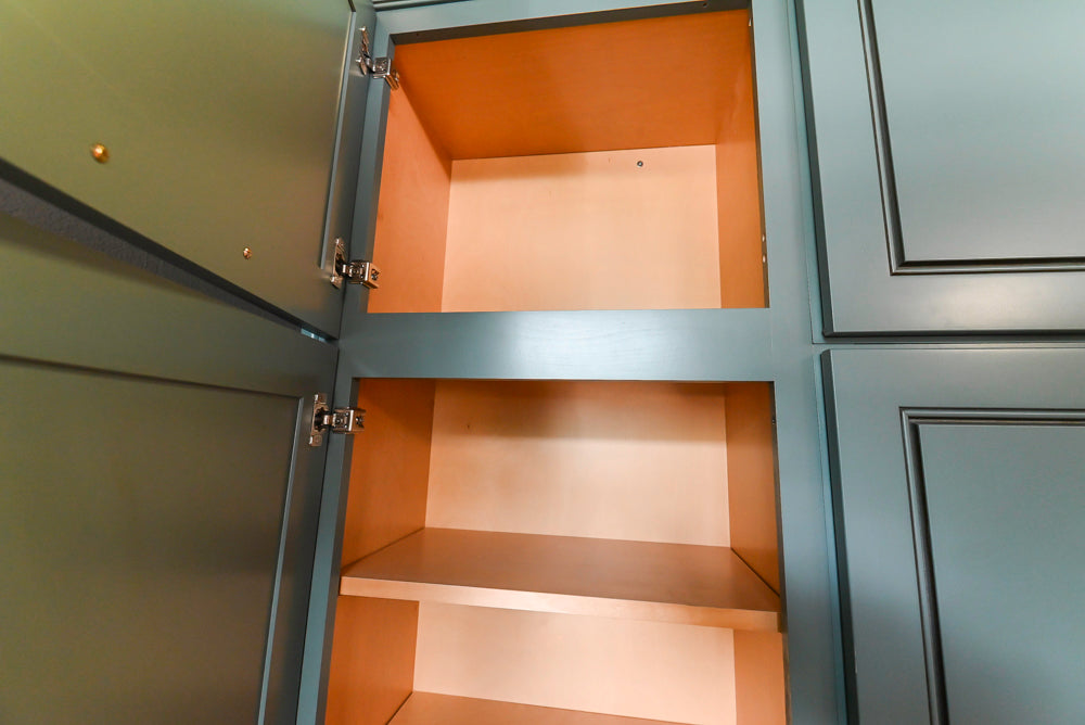 Custom Transitional Wooden Teal Side Pantry & Coffee Station