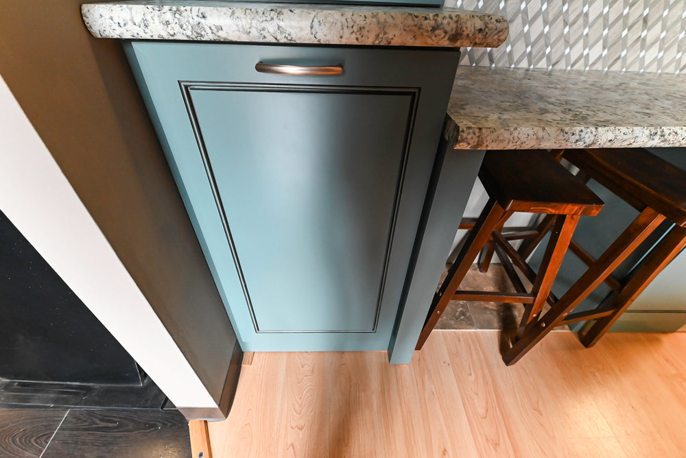 Custom Transitional Wooden Teal Side Pantry & Coffee Station