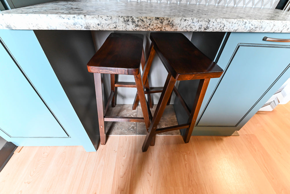 Custom Transitional Wooden Teal Side Pantry & Coffee Station