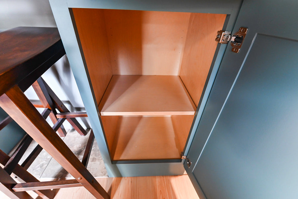 Custom Transitional Wooden Teal Side Pantry & Coffee Station