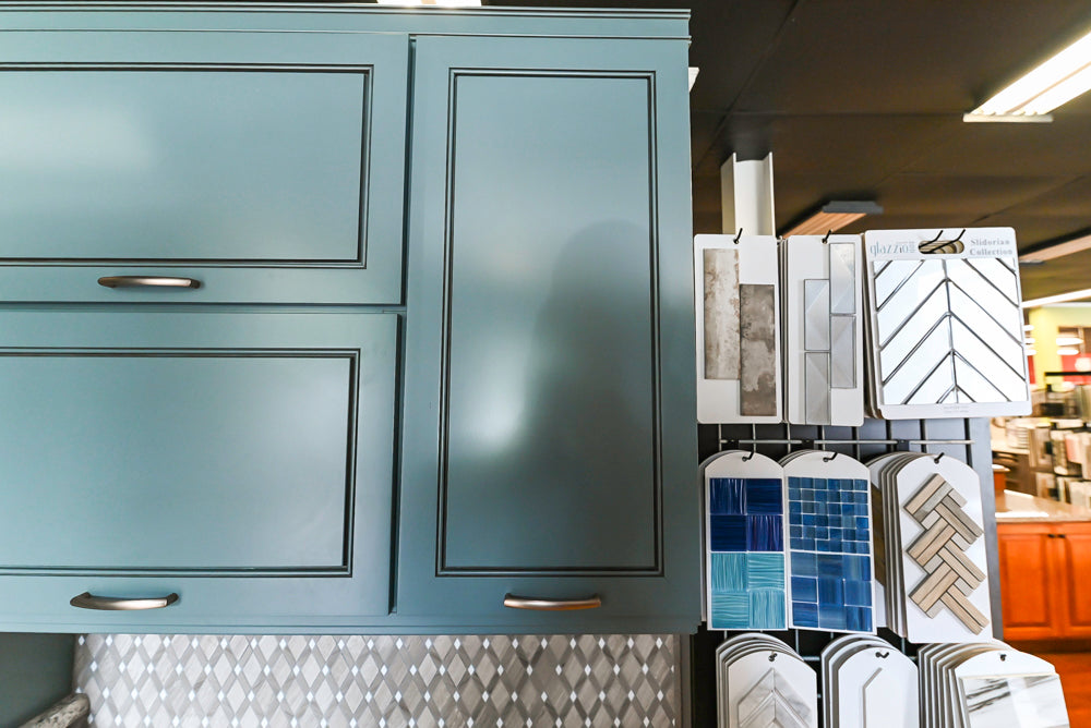 Custom Transitional Wooden Teal Side Pantry & Coffee Station