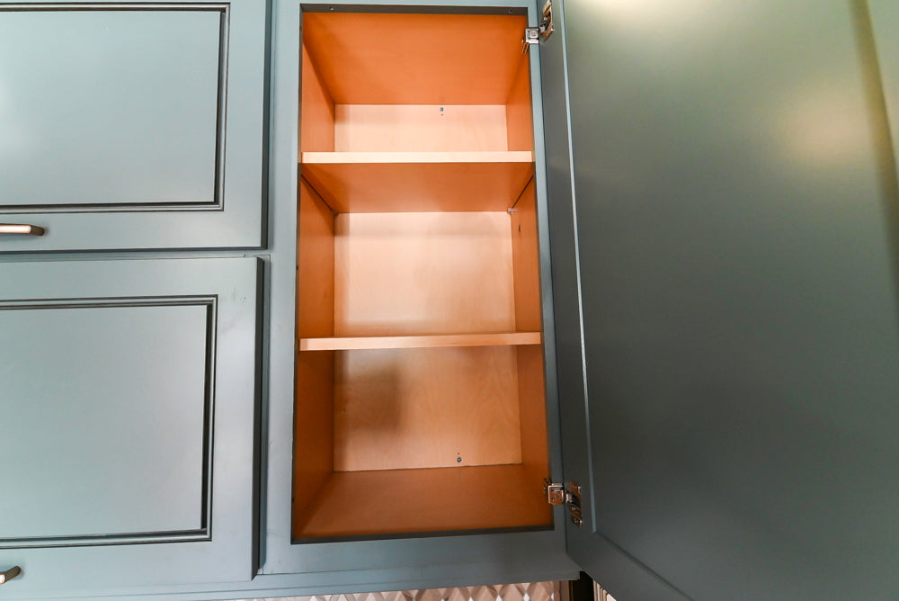 Custom Transitional Wooden Teal Side Pantry & Coffee Station