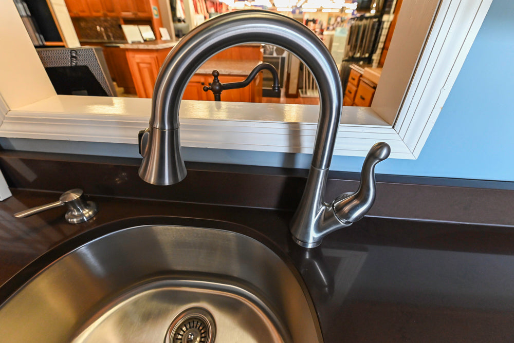 Merillat Masterpiece Bentley Hickory Wood Partial Kitchen Corner with Sink and Faucet