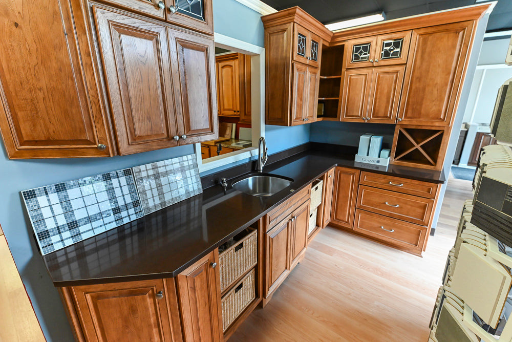 Merillat Masterpiece Bentley Hickory Wood Partial Kitchen Corner Sink and Faucet