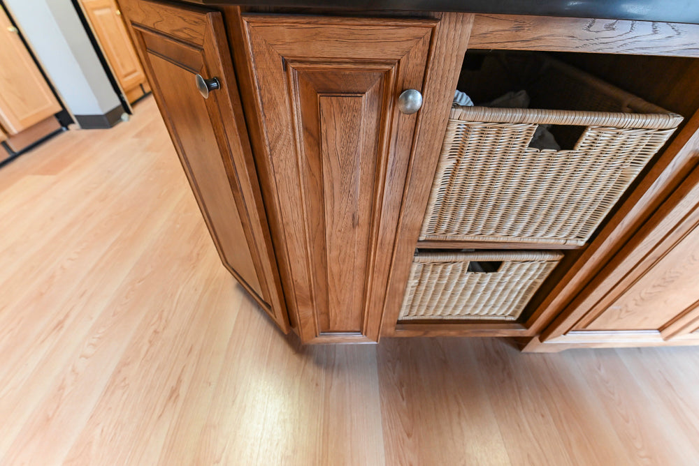 Merillat Masterpiece Bentley Hickory Wood Partial Kitchen Corner Sink and Faucet