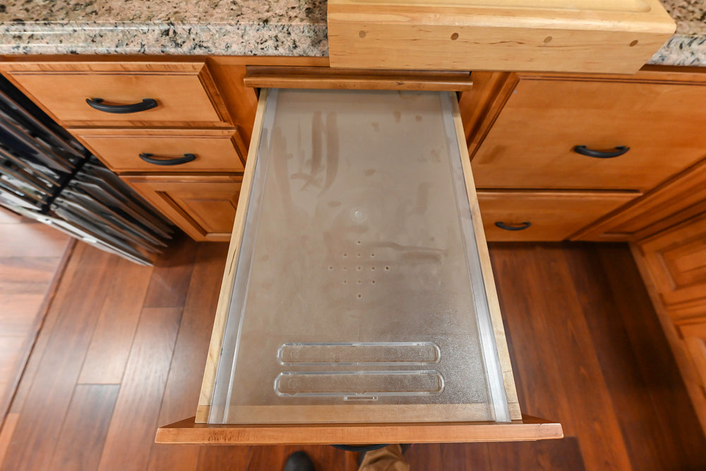 Decora Traditional Wooden Partial Kitchen with Island, Granite Countertops and Kohler Cast Iron Farmhouse Sink