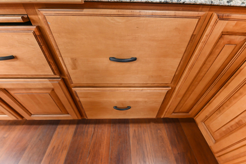 Decora Traditional Wooden Partial Kitchen with Island, Granite Countertops and Kohler Cast Iron Farmhouse Sink