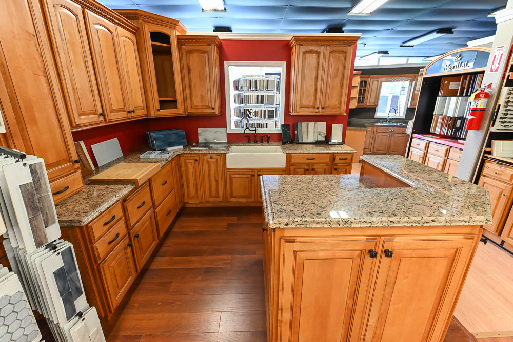 Decora Traditional Wooden Partial Kitchen with Island, Granite Countertops and Kohler Cast Iron Farmhouse Sink