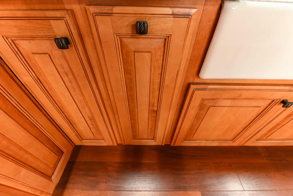 Decora Traditional Wooden Partial Kitchen with Island, Granite Countertops and Kohler Cast Iron Farmhouse Sink