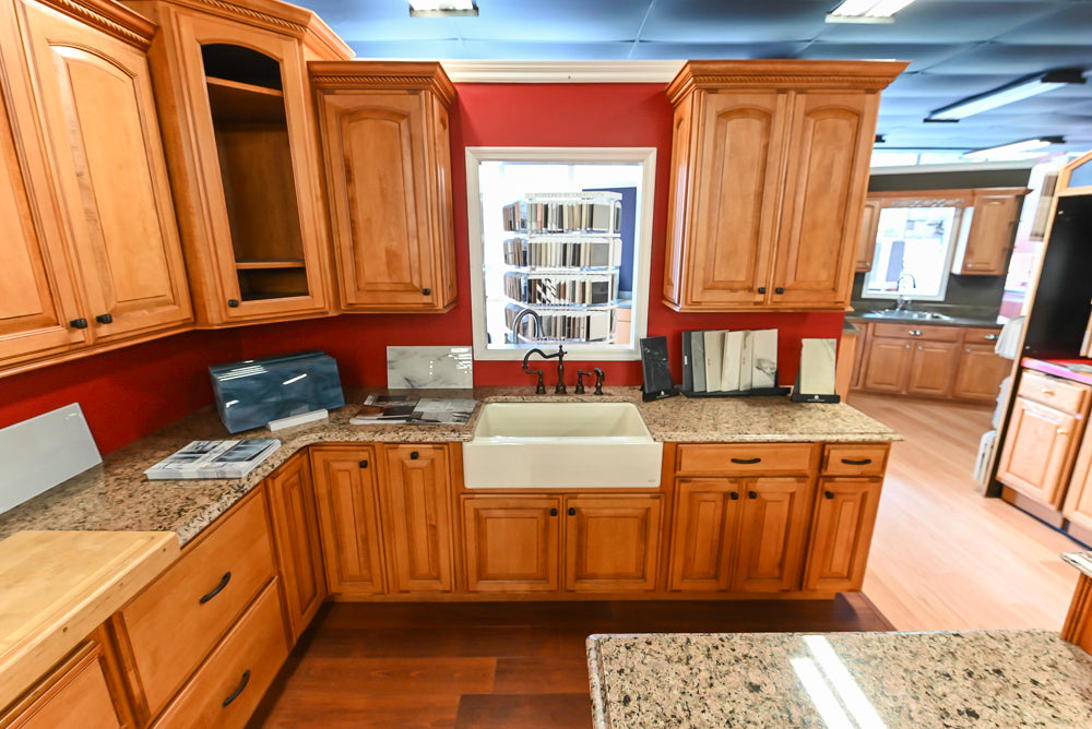 Decora Traditional Wooden Partial Kitchen with Island, Granite Countertops and Kohler Cast Iron Farmhouse Sink
